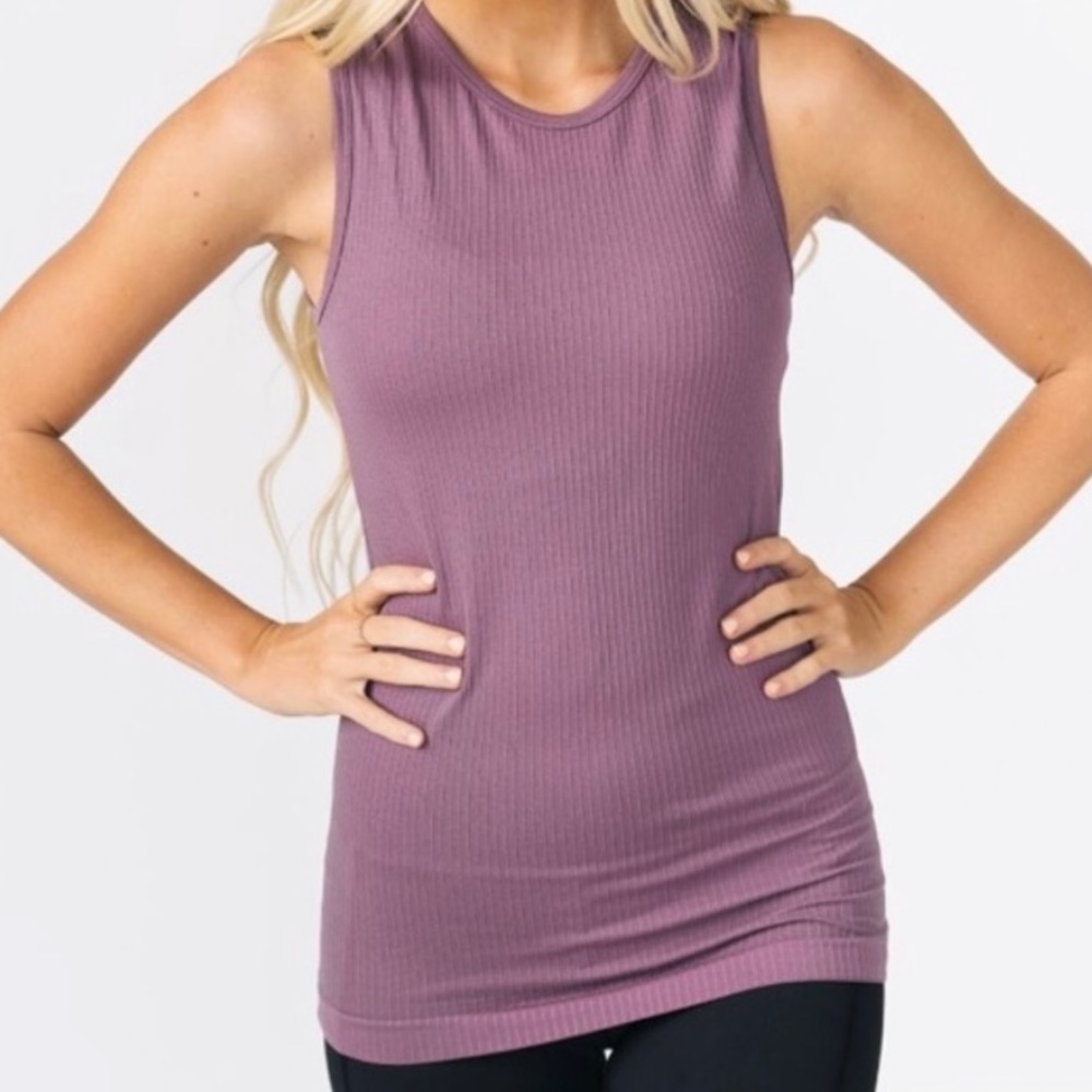 Zyia Parallel Tank Top Lilac Ribbed Stretch Ultra Soft Full Coverage